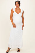 Ivory Textured Short Sleeve Sweetheart Maternity Maxi Dress