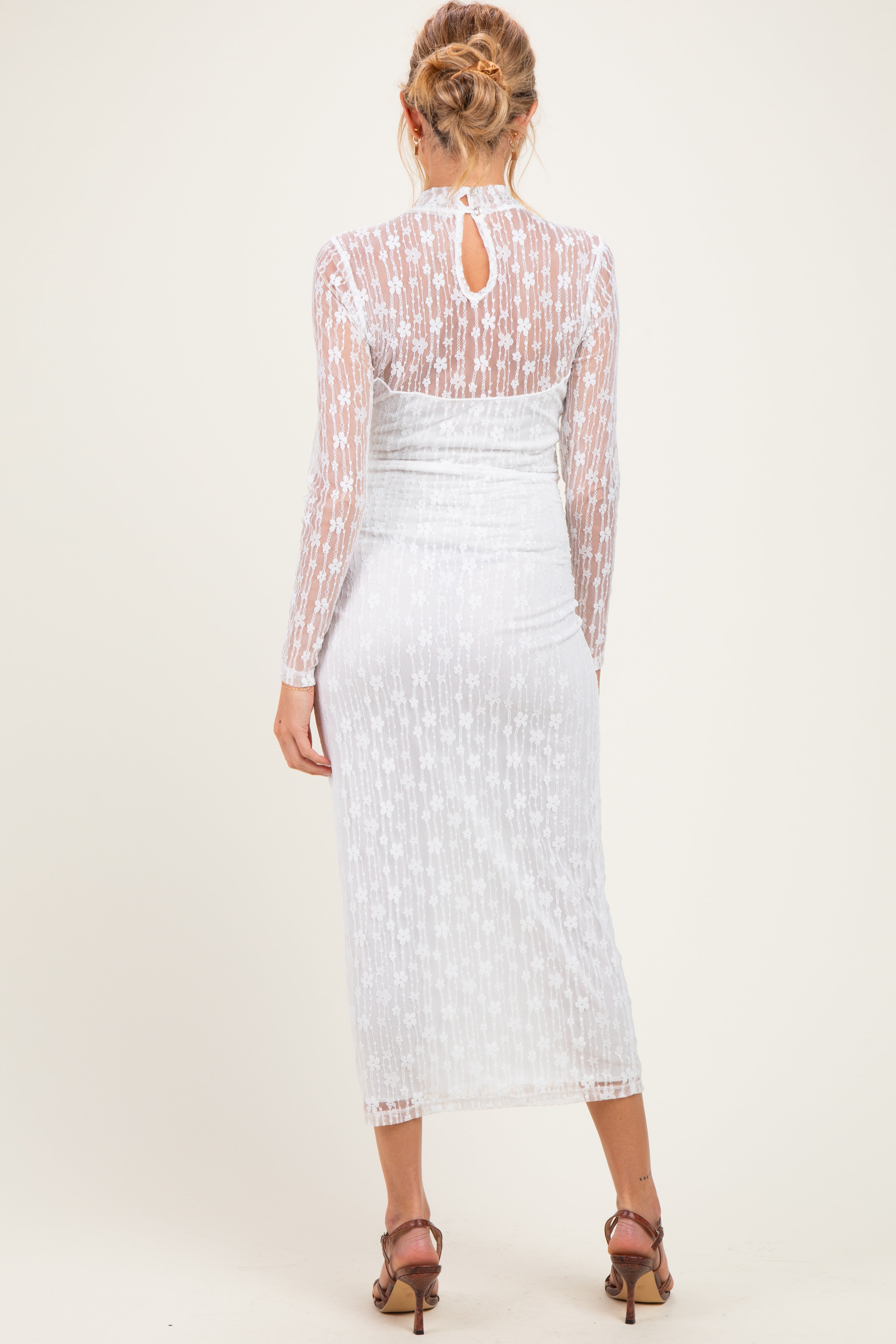 Ivory Lace Mock Neck Long Sleeve Maternity Maxi Dress