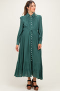 Emerald Teal Pleated Front Button Down Maternity Maxi Dress