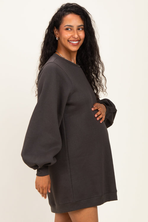 Ash Oversized Bubble Sleeve Maternity Sweatshirt Dress