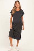 Charcoal Short Sleeve Ribbed Maternity Maxi Dress