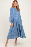 Blue Dusk Embossed Velvet Floral Maternity Maxi Dress