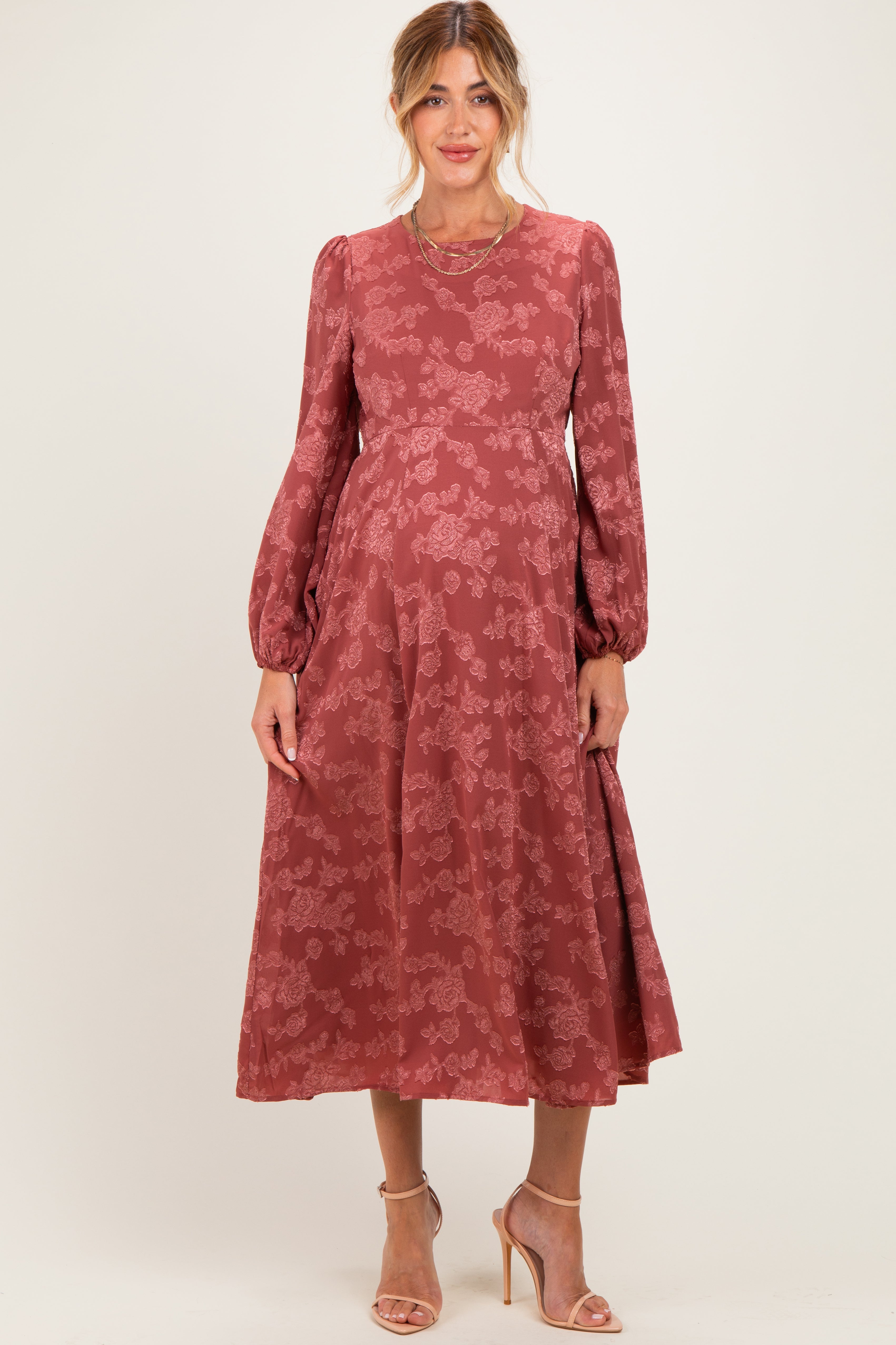 Rosewood Embossed Velvet Floral Maternity Maxi Dress