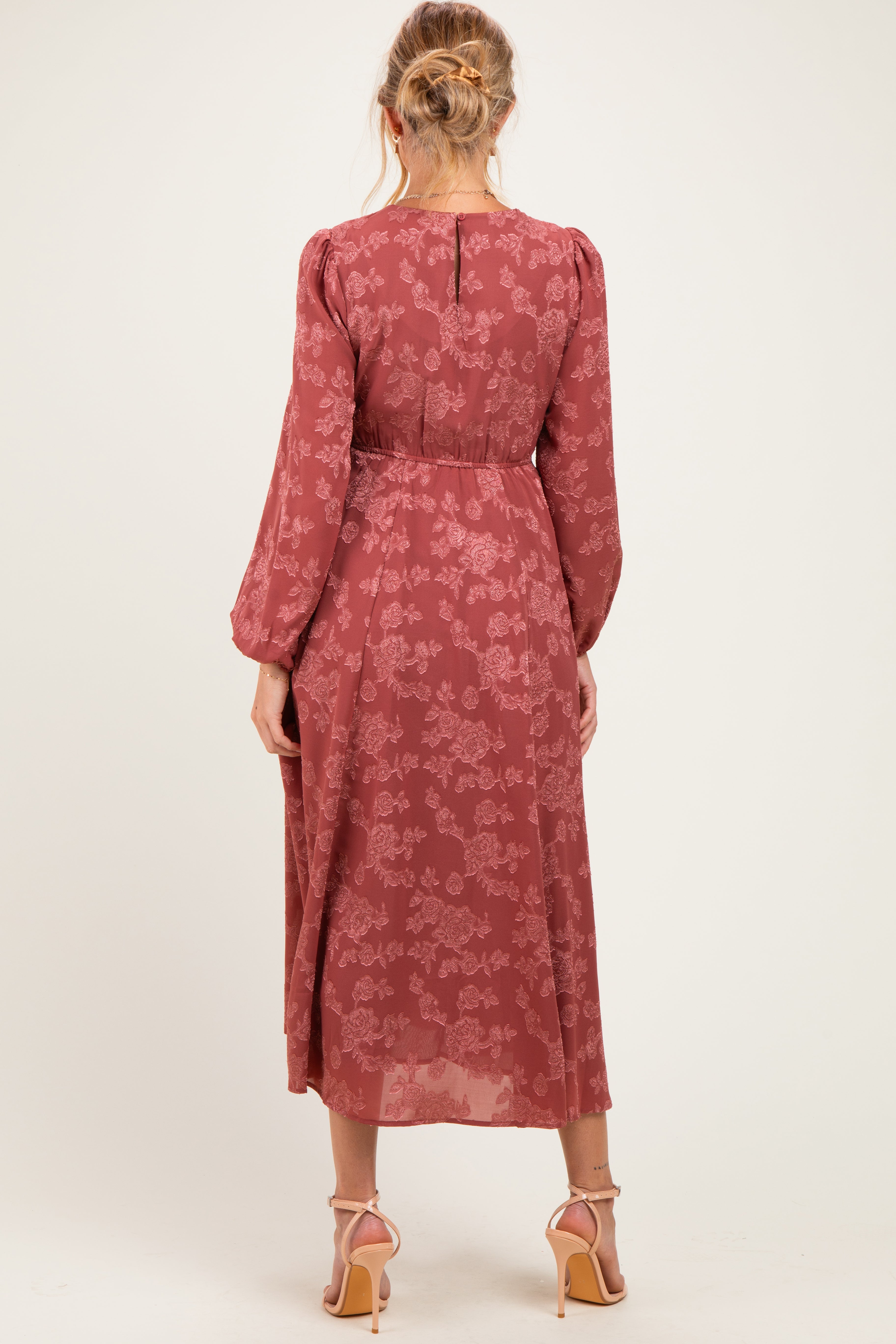 Rosewood Embossed Velvet Floral Maternity Maxi Dress