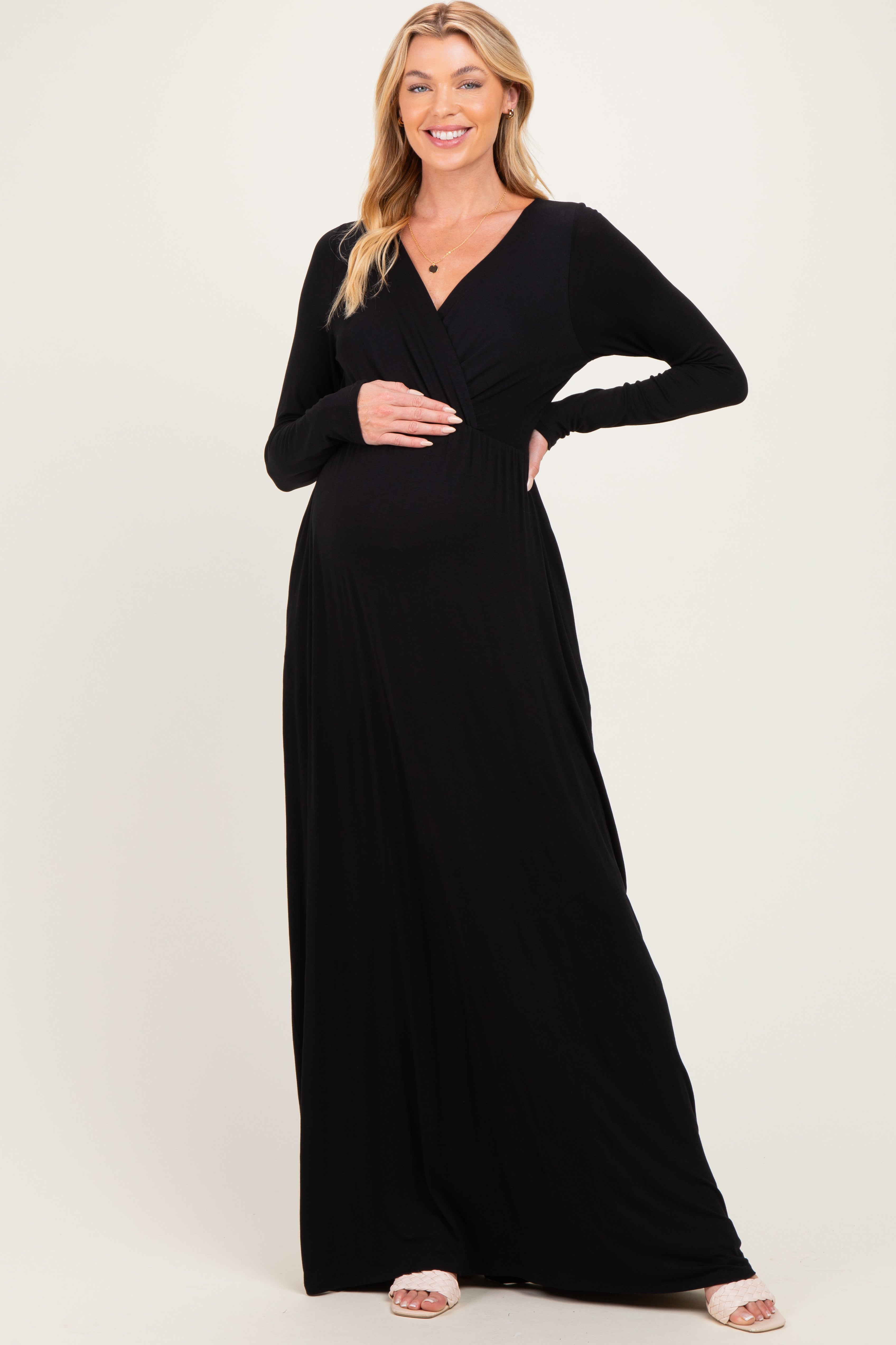 Black Long Sleeve Maternity Nursing Maxi Dress