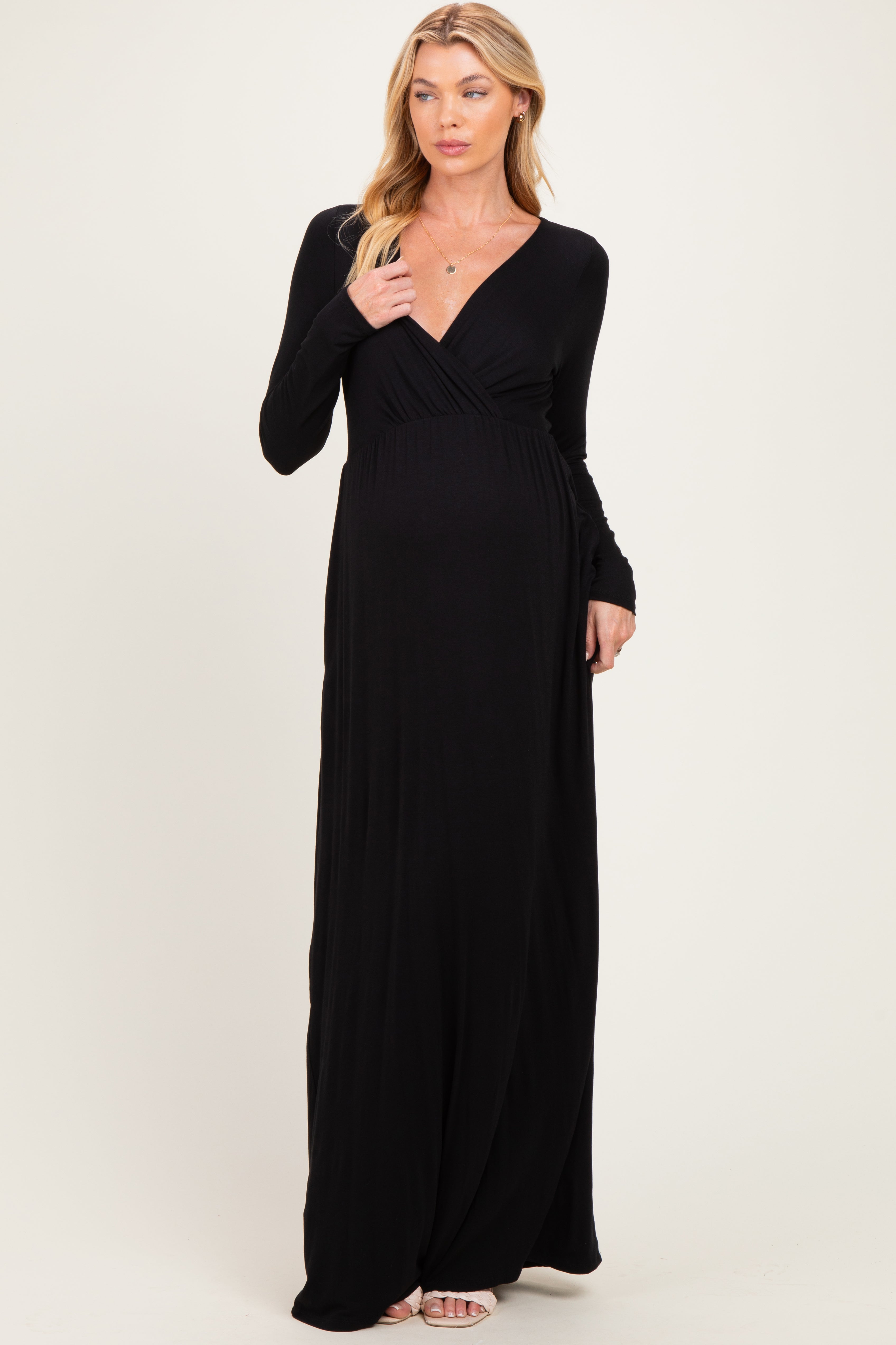 Black Long Sleeve Maternity Nursing Maxi Dress