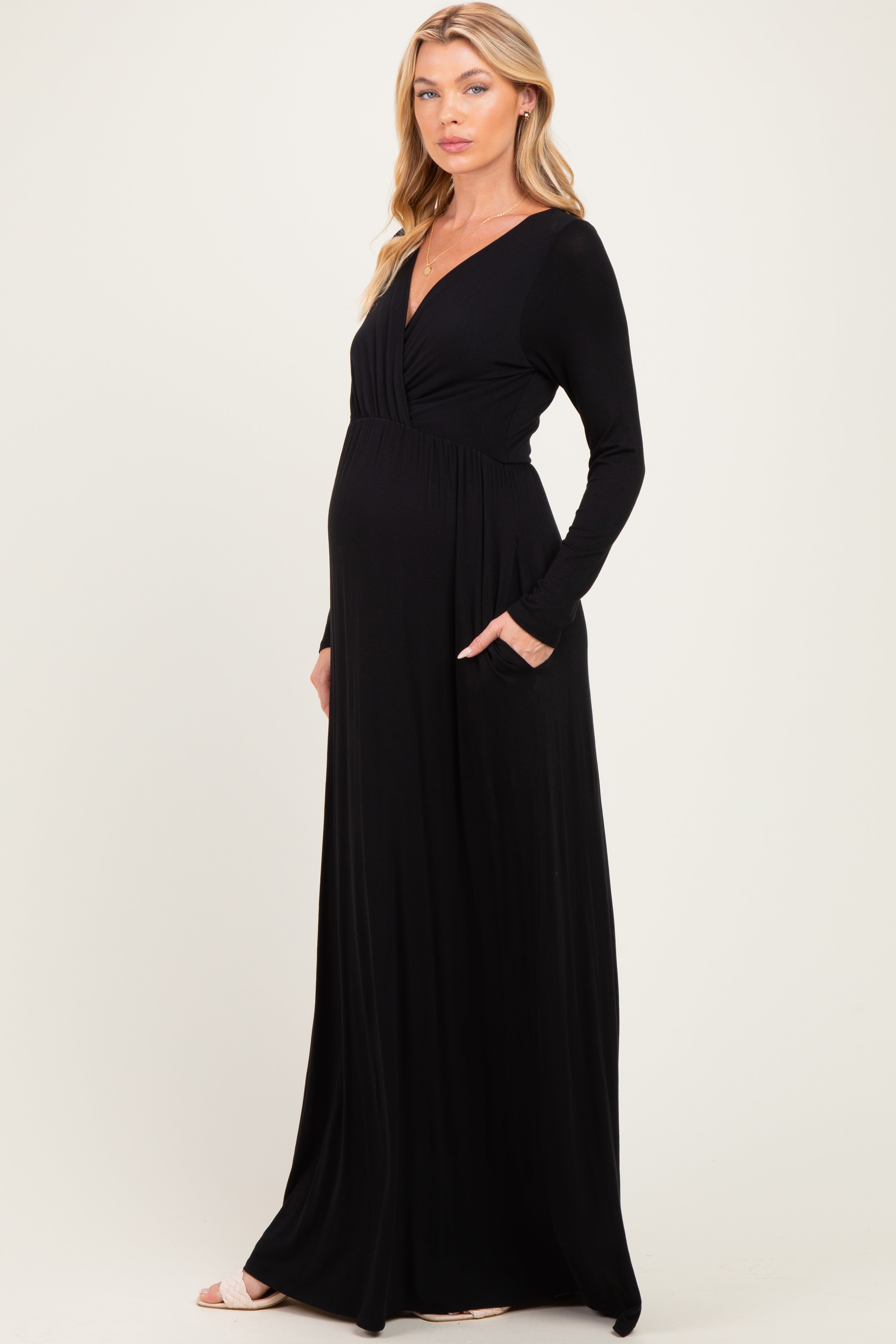 Black Long Sleeve Maternity Nursing Maxi Dress