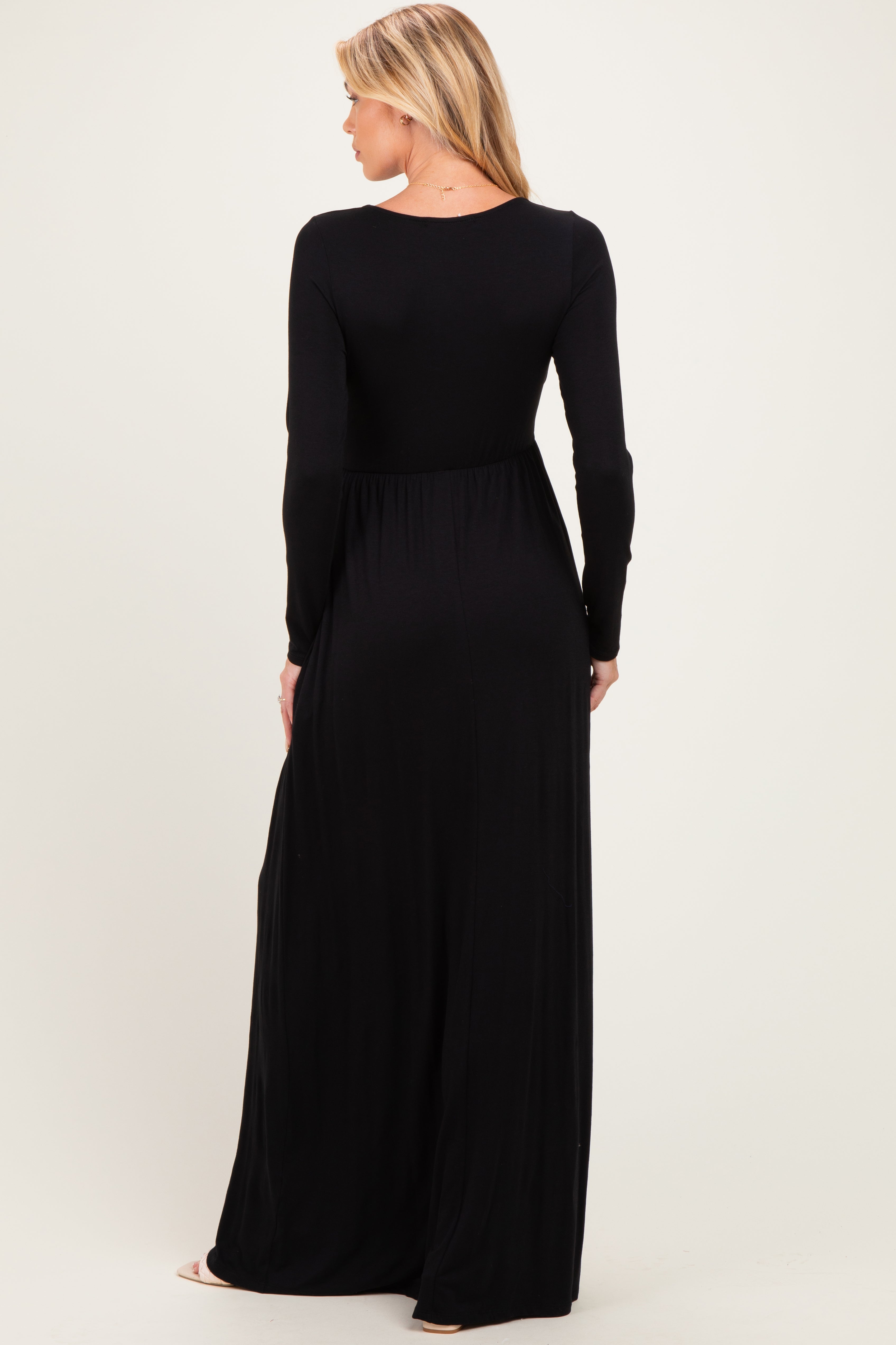 Black Long Sleeve Maternity Nursing Maxi Dress