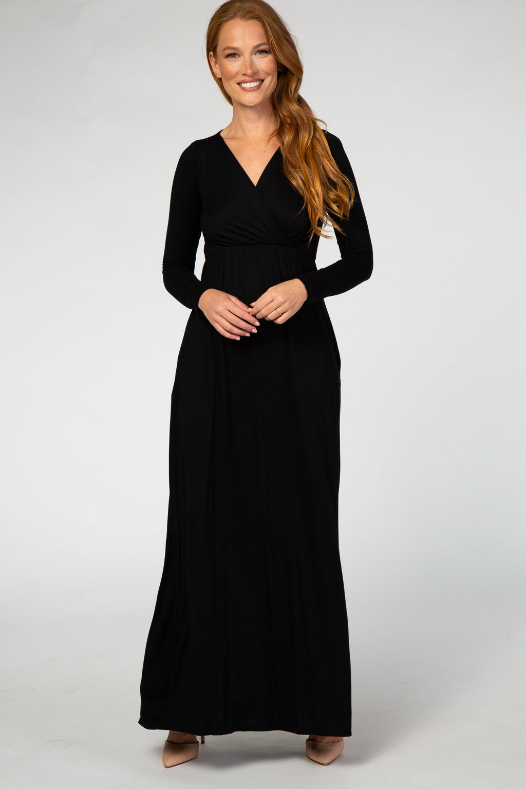 Black Long Sleeve Maternity Nursing Maxi Dress