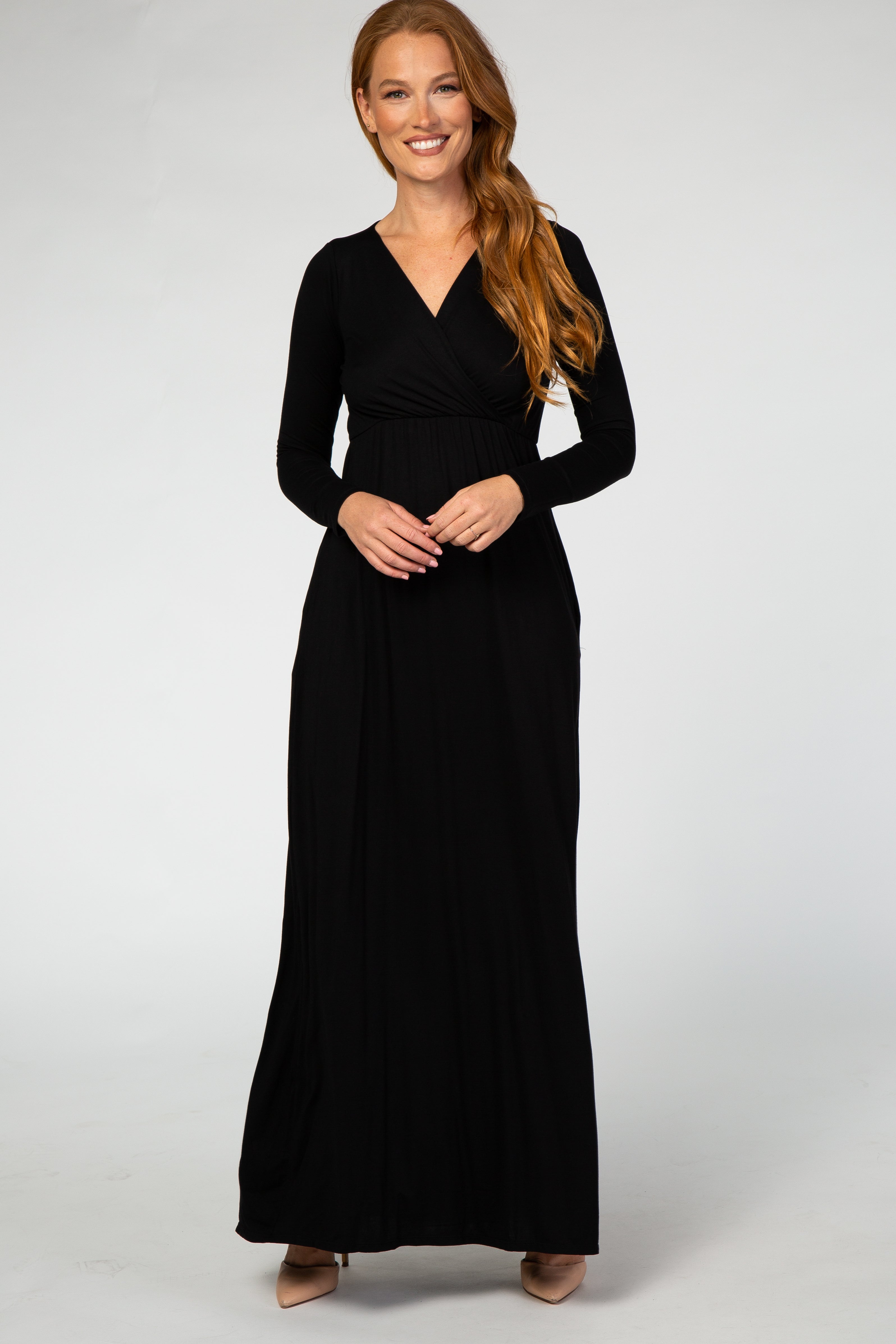 Black Long Sleeve Maternity Nursing Maxi Dress